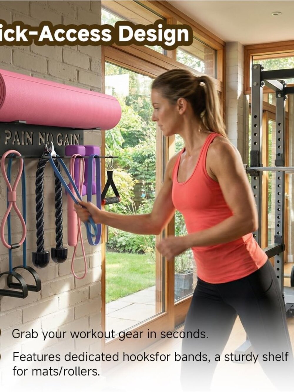 Gym Home Rack 8 Hook Heavy-Duty Wall-mounted Organizer Multi-Purpose Workout Gea - Picture 2 of 7